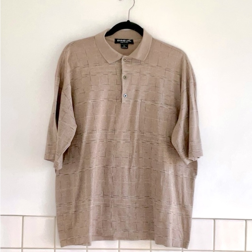 Emme Uno Men’s Polo Knit Shirt Short Sleeve 1 Pocket Beige/ Light Brown XL